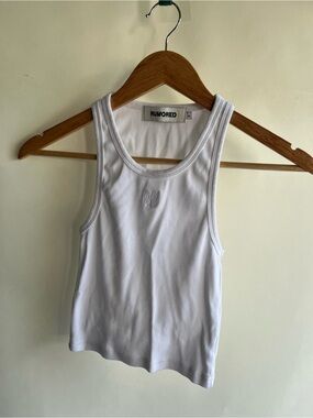 Rumored White Tank Top Sz Sm Women’s 95% Cotton 5% Spandex Cropped EUC